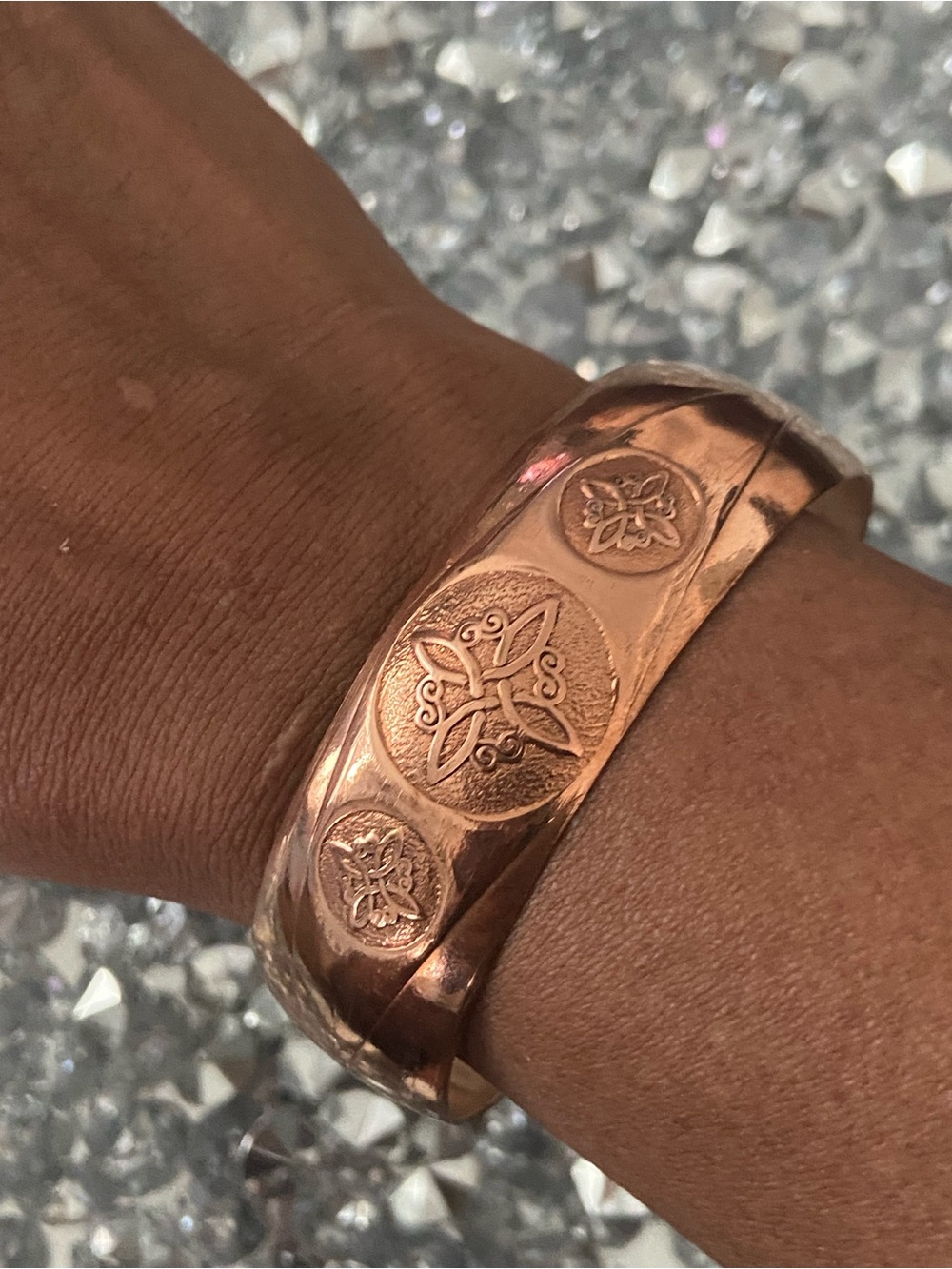 Engraved Witches knot Cooper Cuff Bracelet w/Healing Frequency Women’s Jewelry